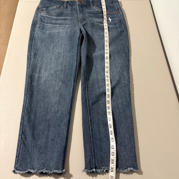 Democracy Absolution Straight Leg Jeans Blue Raw Hem Size 12 Distressed Med Wash - Picture 5 of 10